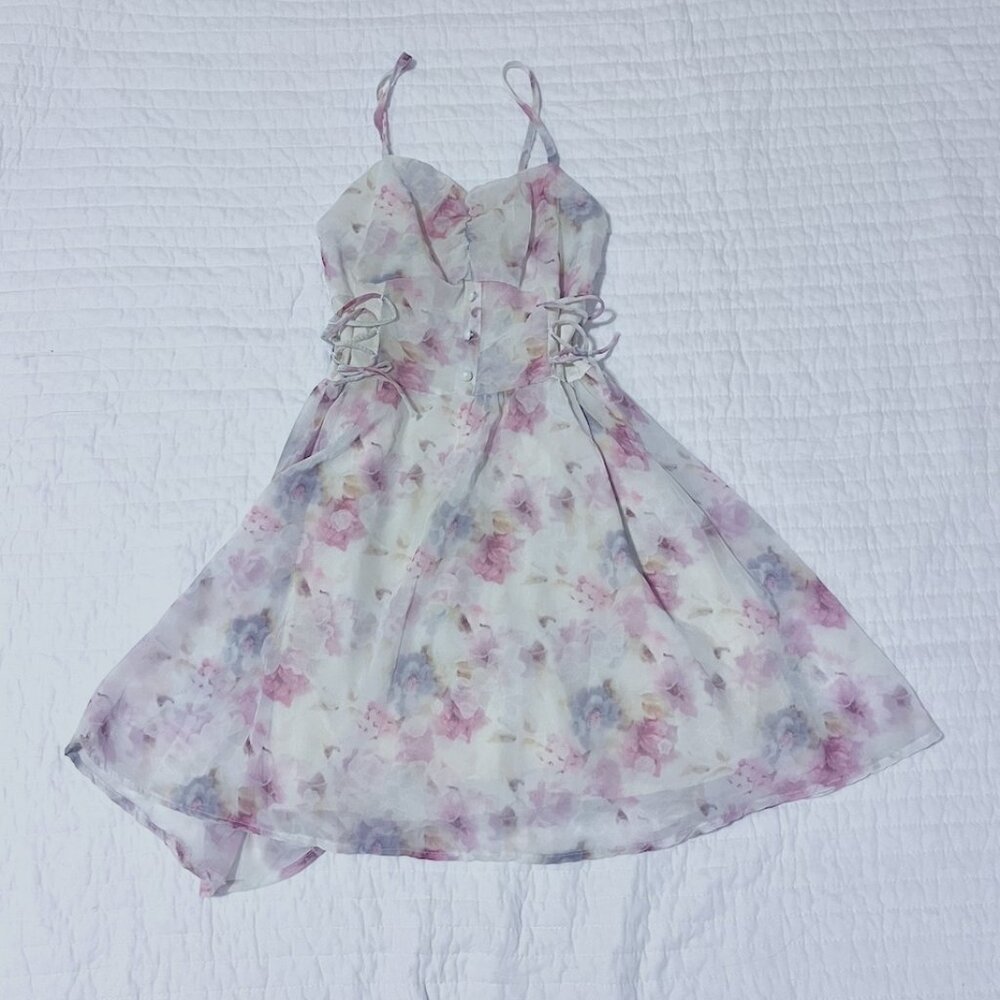 Floral Pink Blue and Purple Mini Dress